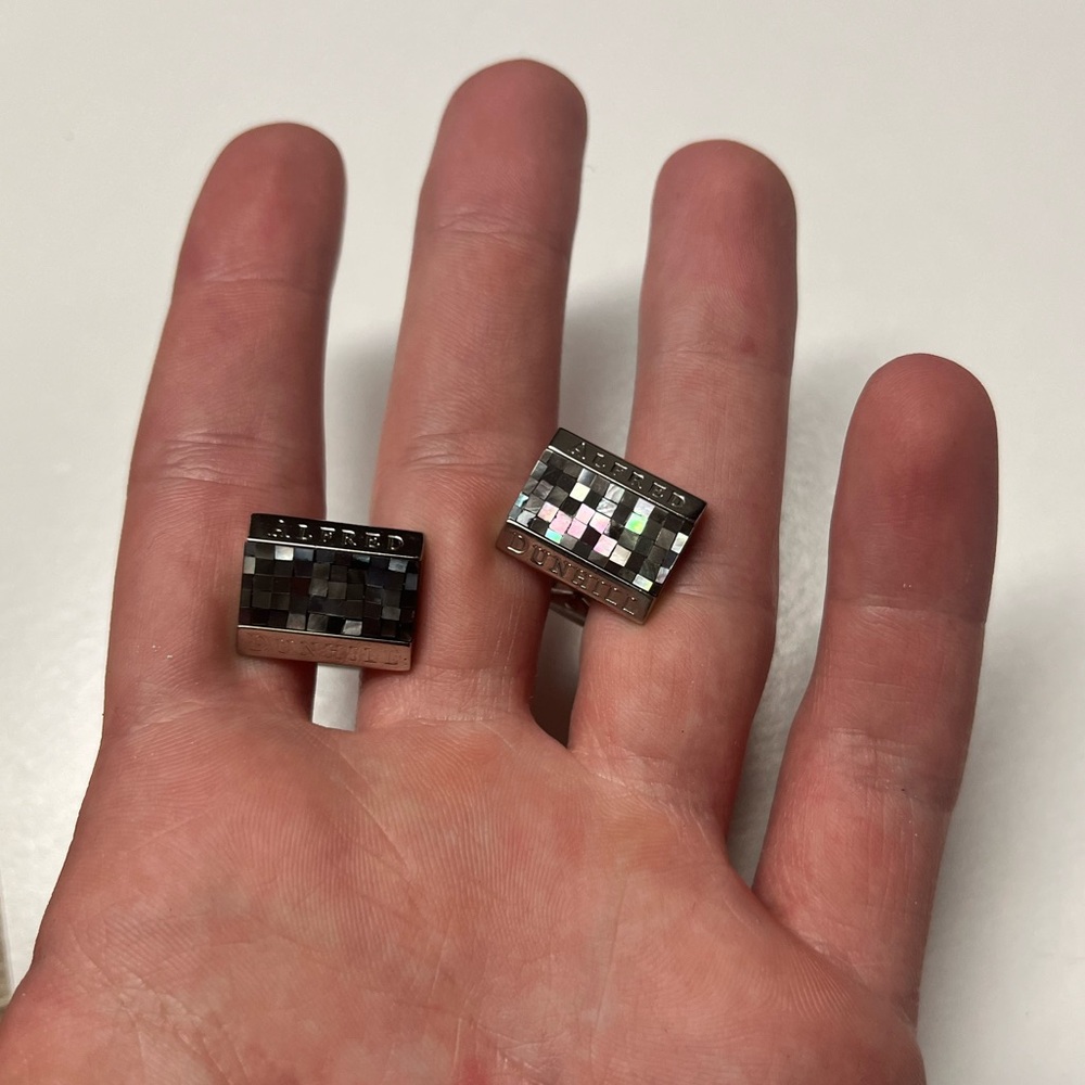 Dunhill Silver Mosaic Tile Cuff Links
